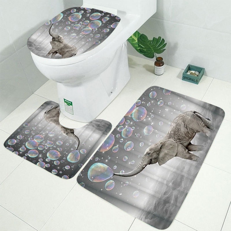 4/3/1PCS Animal Shower Curtain and Bath Rug Sets,Waterproof Fabric Shower Curtain with 12 Hooks and Toilet Lid Cover, Bath Mat and Pedestal Bathroom Rugs Sets,for Bathroom Toilet,Multi-Pattern