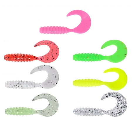20/30/50Pcs 3/4/5/6/7CM Soft Worm Lure Colorful Silicone Curly Tail Fishing Bait Freshwater Saltwater Universal Bass Perch Fishing Accessories