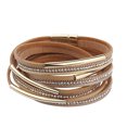 thumbnail image 2 of 1 Uds pulsera de cuero trenzado PU pulsera de cuero con diamantes de imitación para mujer Oro jinwen Pulsera multicapa para mujer, 2 of 5