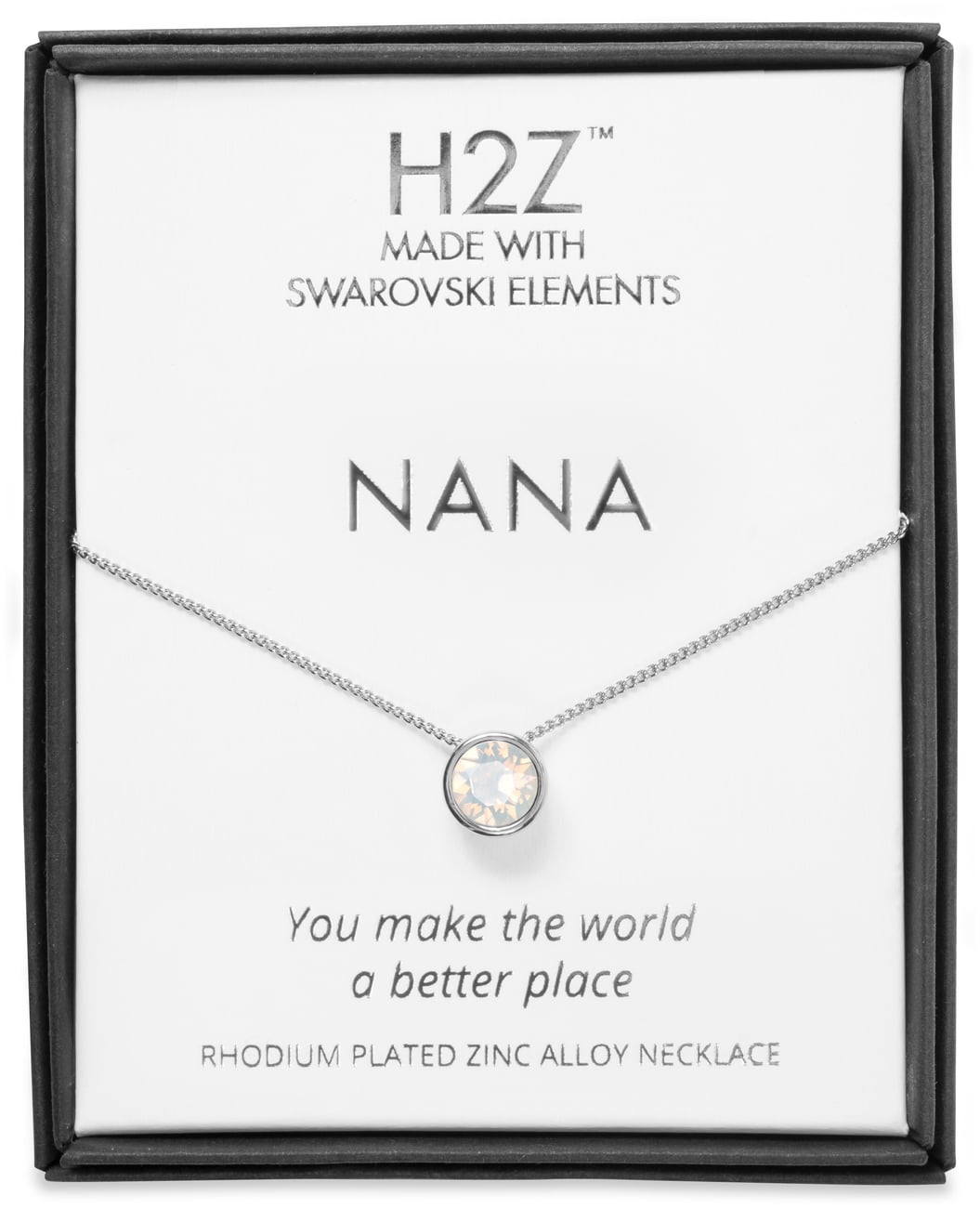 Pavilion - Nana Gift - White Opal Swarovski Elements Rhodium Silver Pendant Necklace With 17.5 Inch Chain
