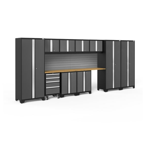 NewAge Products Bold Series Gray 12 Piece Cabinet Set, Heavy Duty 24-Gauge Steel Garage Storage System, Slatwall Included