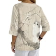 thumbnail image 2 of Xoenoiee Cat Cherry Blossom Print Women's Vintage Linen Tops 3/4 Sleeve Boho Summer Graphic Tees Tunic Shirts Casual Loose Button Blouses, Size S, 2 of 7