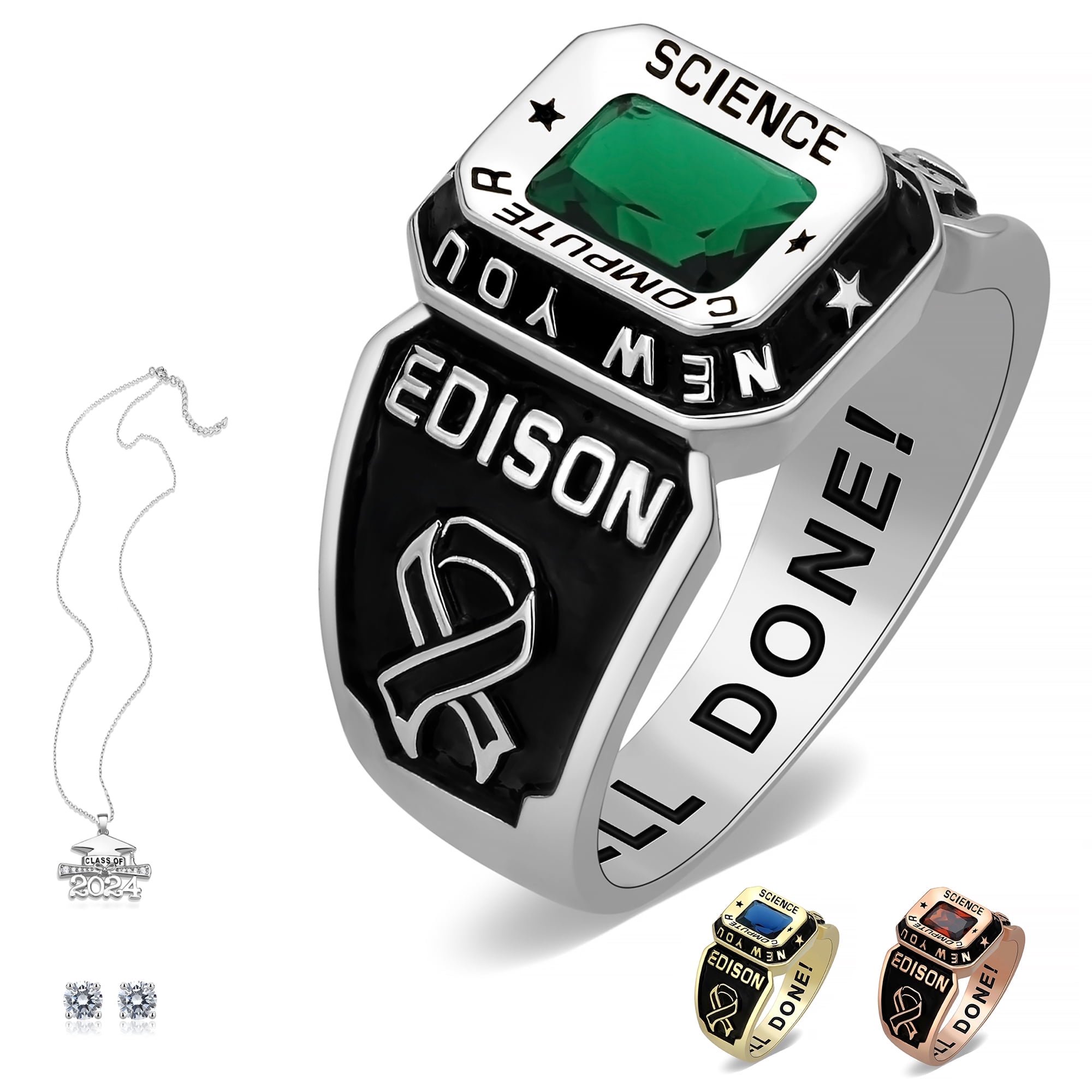 Ccjcinata Fully Personalized Customized class rings Women's High School and College Class Ring – Classic Collection