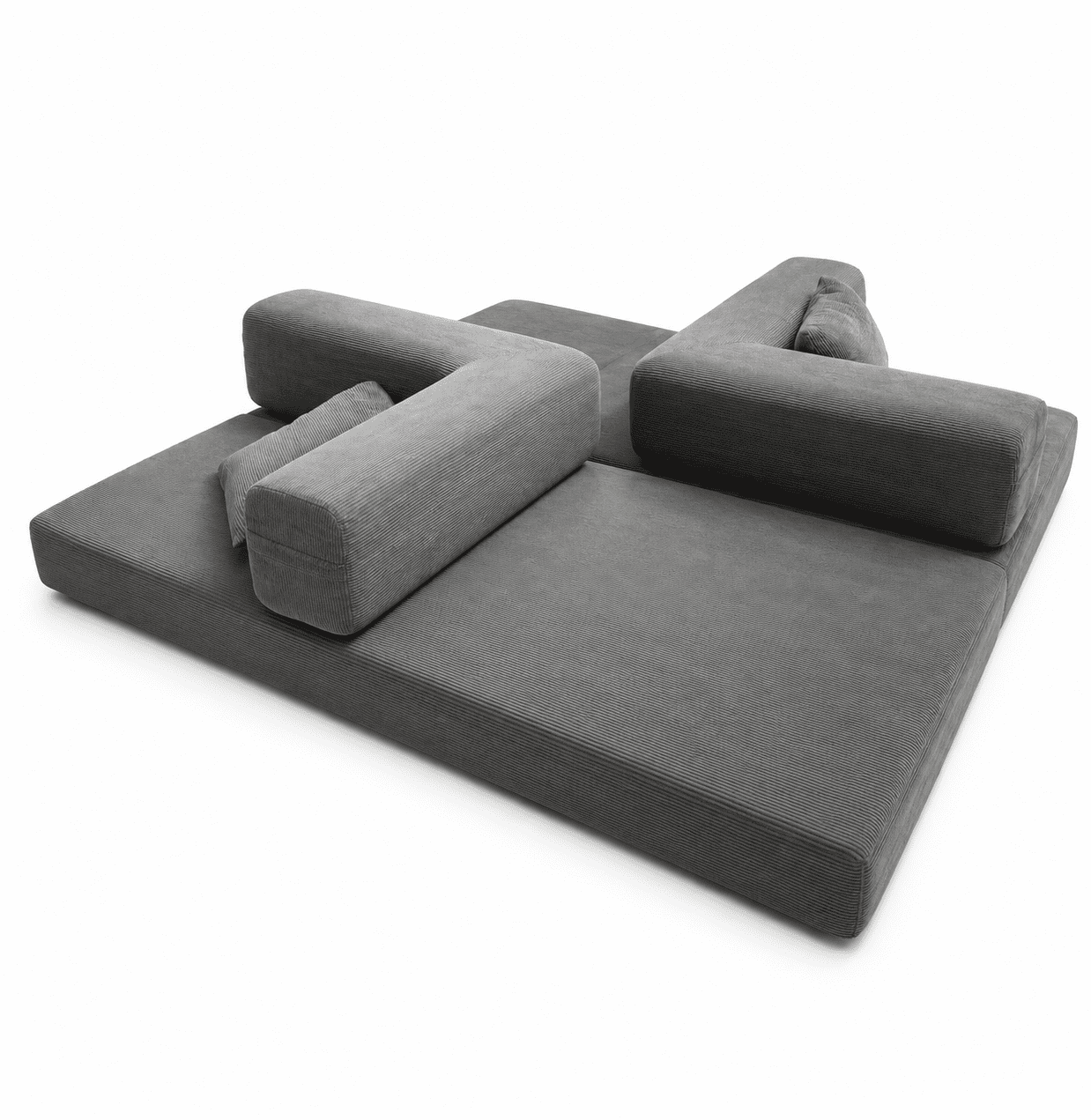 Garitin Sofa Bed and Convertible Floor Sofa 78.74 Inch, Corduroy Fabric Couch with Double Pillows for Living Room Bedroom, Antique Grey