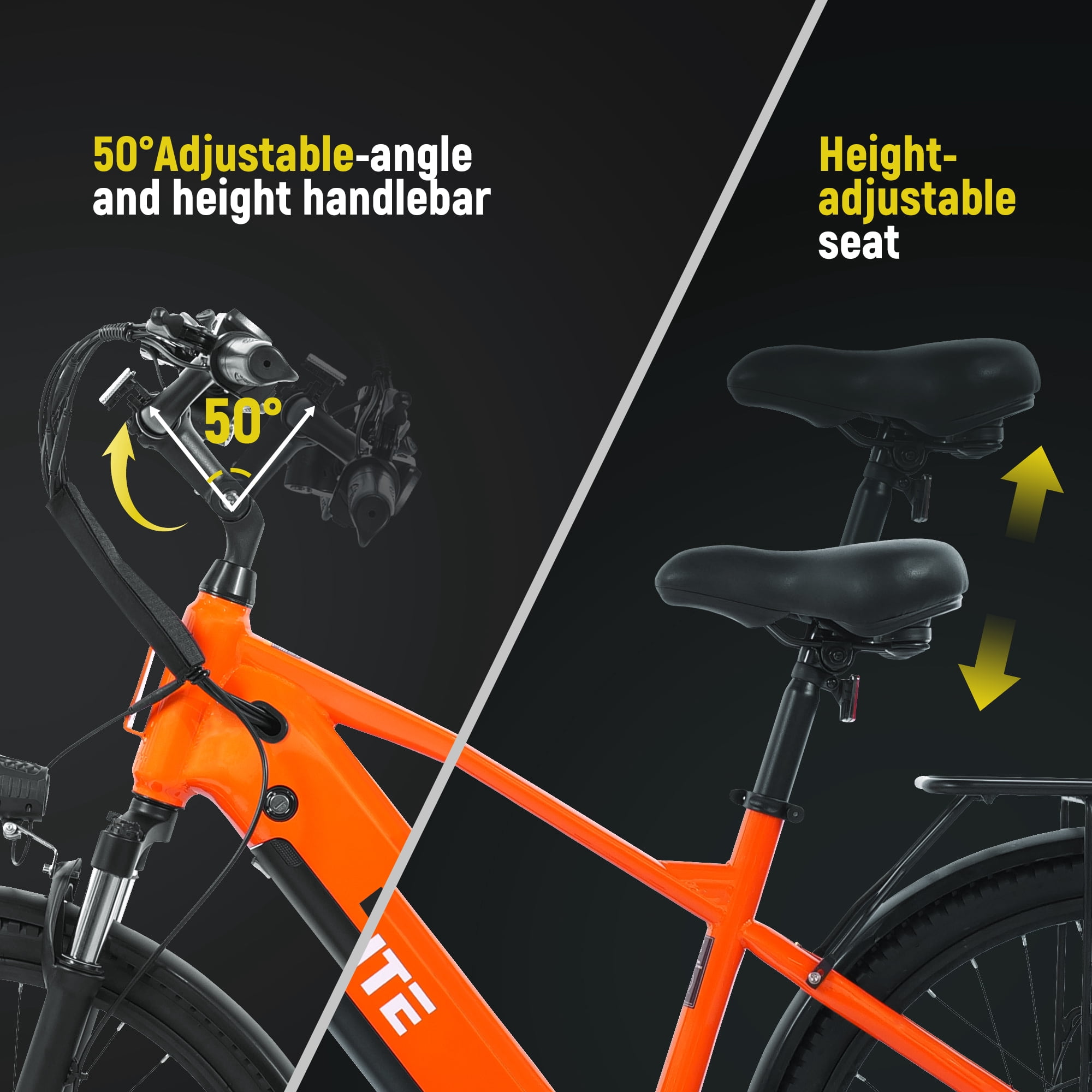 Adult Electric Bike – 70-Mile Range, 1300W Peak Motor, 28MPH, 840Wh Removable Battery, 26" Tires, 7-Speed Adjustable Stem, Step-Over Ebike, Orange with Phonebag & Lock