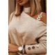 thumbnail image 1 of Jersey liso con hombros descubiertos para mujer, blusa informal con cuello torcido para primavera y oto?o, ropa de calle para mujer, camisa con botones y cadena ZefeiWu 8390605593994, 1 of 1