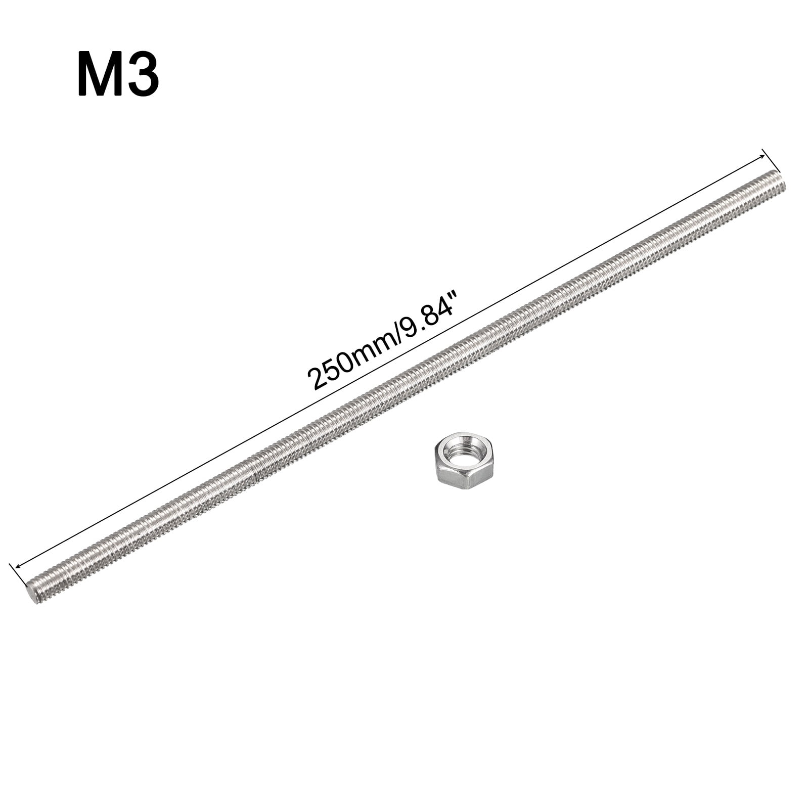 Uxcell 24Pack M3 x 250mm Fully Threaded Rod w 24Pack Hex Nuts, 0.5mm Pitch 304 Stainless Steel Right Hand Threaded Rod