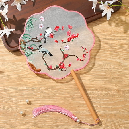 

Gufeng Tuan Fan For Children s Summer Half Transparent Long Handle Tassel Dance Fan For Women s Ancient Clothing Hanfu Qipao Embroidered Small Round Fan