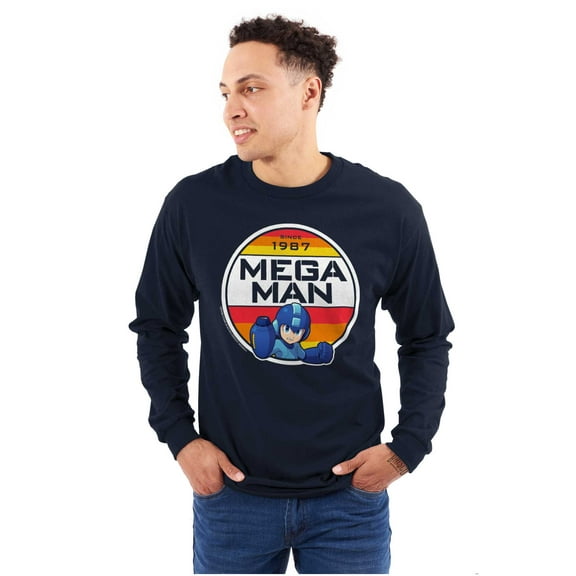 Classic Retro Video Game Mega Man Plus Size Long Sleeve Graphic Tee Shirt Brisco Brands 2X