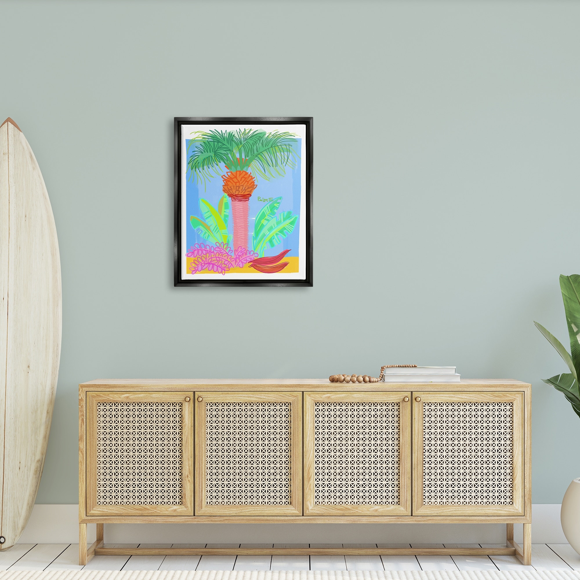 Stupell Industries Tropical Palm Tree Botanicals Summer Beach Day Graphic Art Jet Black Floating Framed Canvas Print Wall Art, Design by unknown