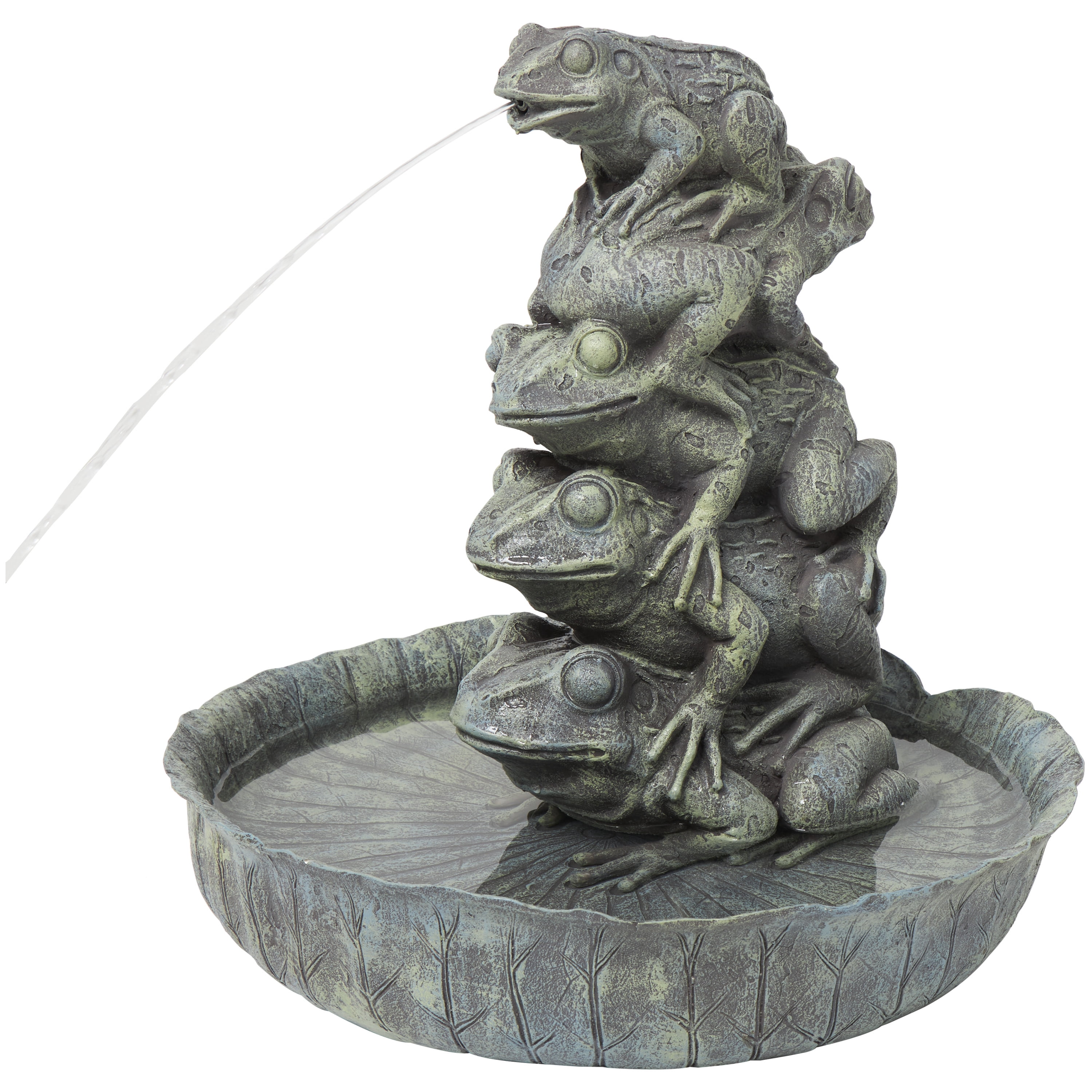 DecMode Green Stacked Frog Fountain Indoor Outdoor Decor with Bowl Base