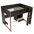 thumbnail image 7 of Duxelifin Gaming Loft Bed with Built-In Desk and LED, Wood Full Size Loft Bed with Open Wardrobe and Drawer, High Loft Beds with Full-length Guardrails and Desk with Host Rack, Black, 7 of 7