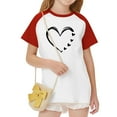thumbnail image 6 of Red Girls Raglan Short Sleeve T-Shirt - Heart Print Soft Stretch Polyester, Machine Washable Casual Play/School Top (4-14 Years),Size 13 T, 6 of 8