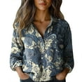thumbnail image 2 of Oversized Tshirts for Women, Printed Fashion Button Down Long Sleeve Blouse, Blue 4XL, 2 of 3