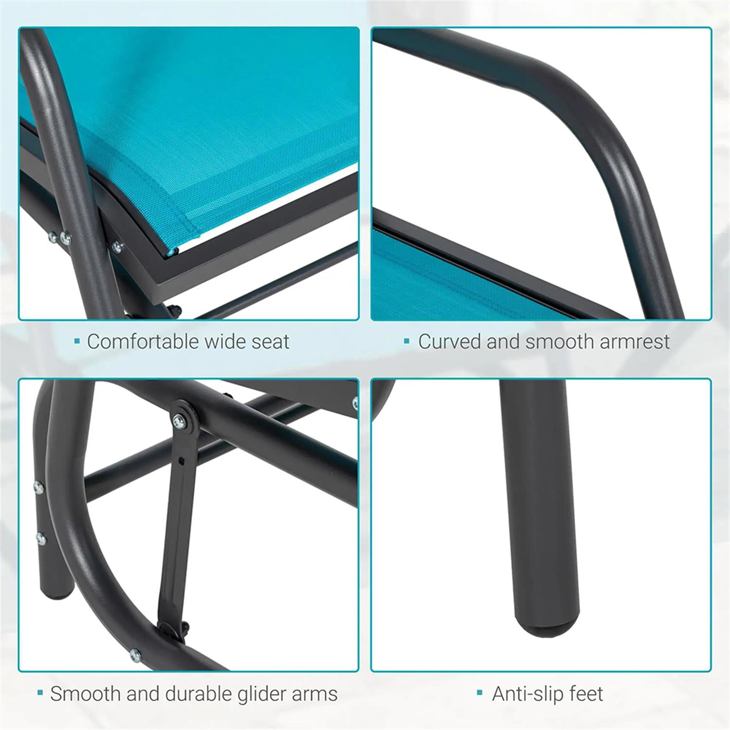 Demi Bonn Outdoor Glider Chairs, Metal Frame Swing Glider Chair with Breathable Mesh Fabric, Curved Armrests and Steel Frame for Garden, Poolside, Backyard, Balcony, Blue