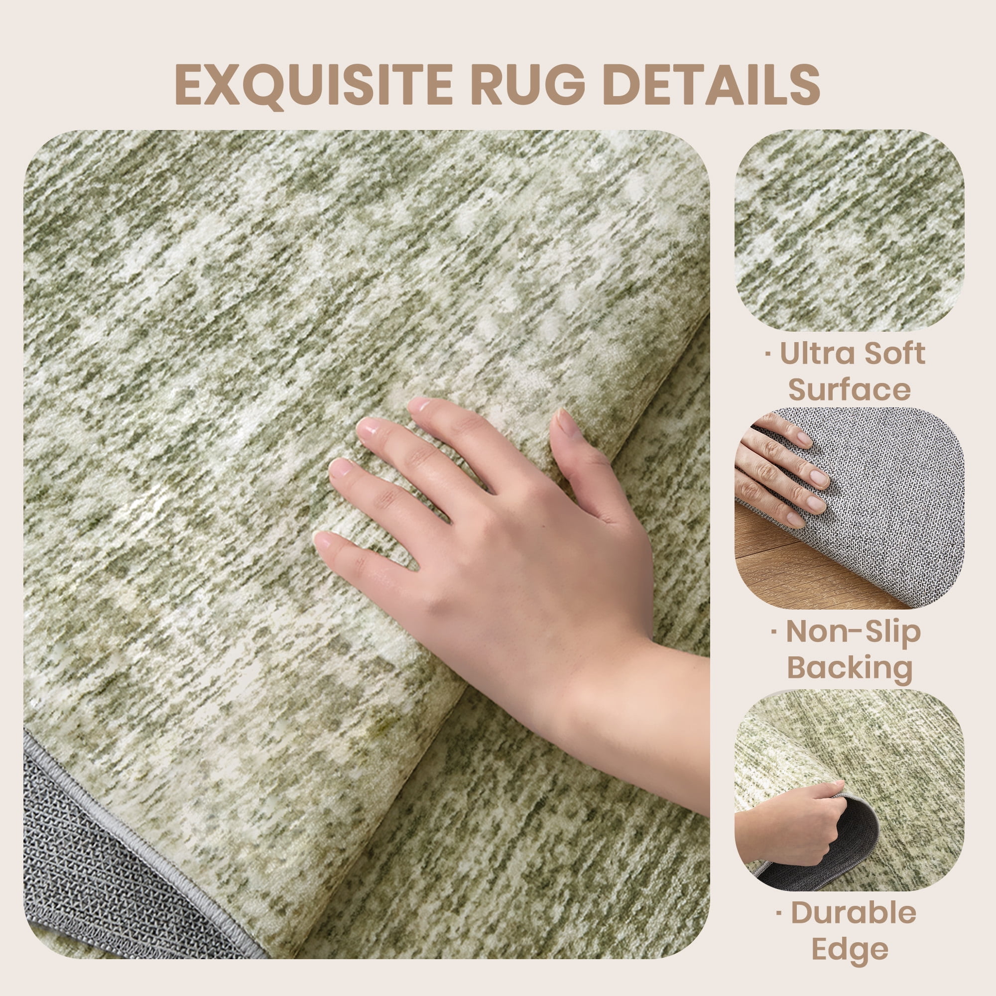 Roxstand TPR Non-Slip Area Rug Washable Soft Carpet for Living Room Bedroom Kitchen Hallway Entryway Home Decor Floor Mat, 8x10 ft, Green