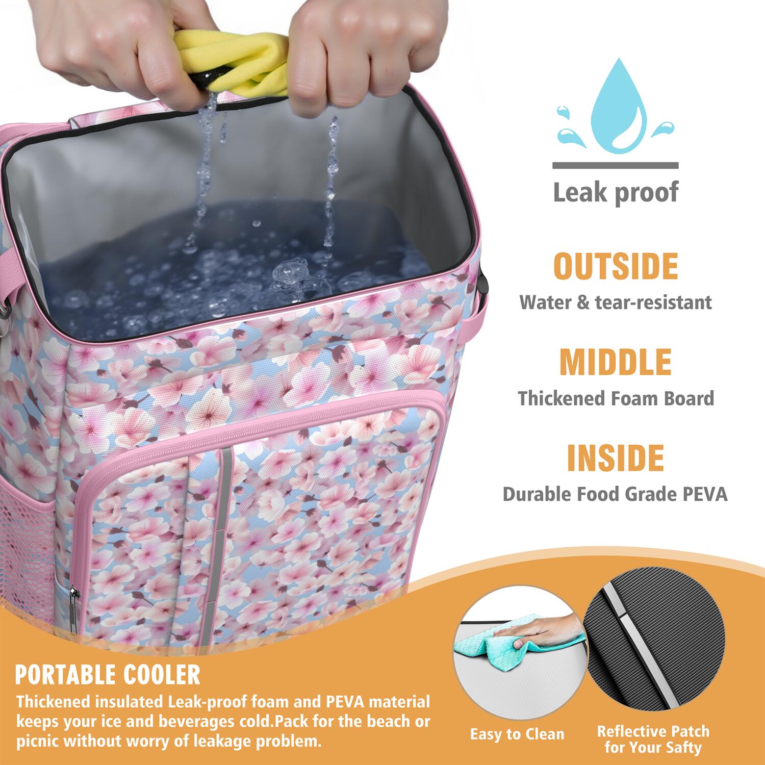 Travel Cooler Bag - Pioneer Flower Floral Print Pattern Camping Beer Cooler Backpack with Bottle Opener- Waterproof Insulated Picnic Backpacks - Cooler Bag for Beach