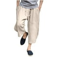 thumbnail image 3 of DODADAWANJ Linen Capri Pants for Men Elastic Waist Wide Leg Below Knee Shorts Big and Tall Casual 3/4 Pant Loose Fit Summer Capris with Pockets Beige L, 3 of 6
