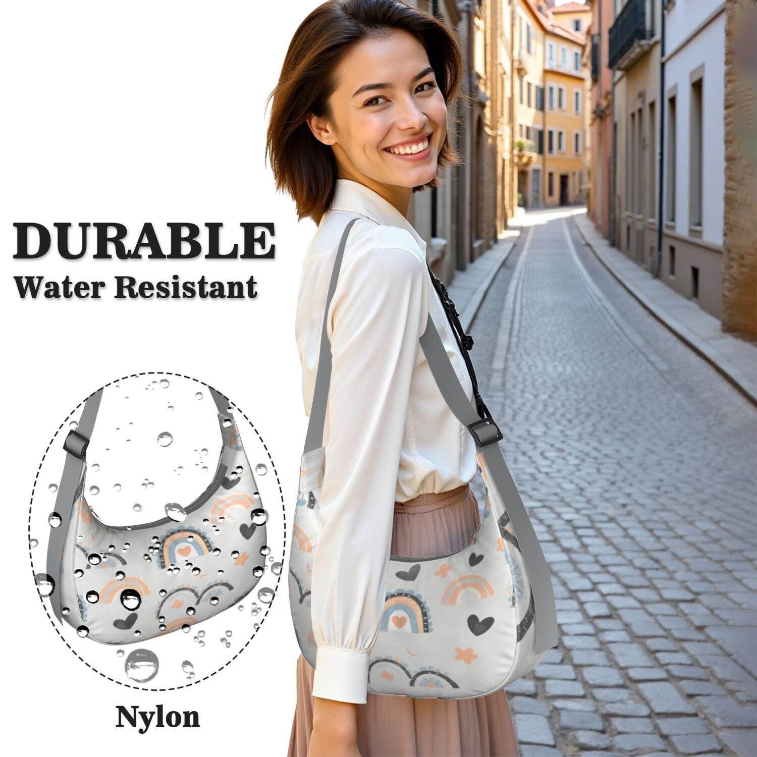 Rainbow Cartoon Sling Bag Nylon Bag for Travel Vacation Shopping Hiking Cycling Gym