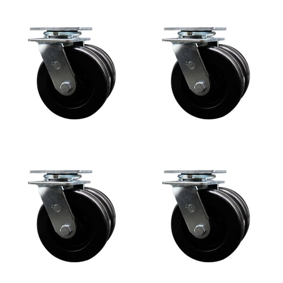 6 Inch Dual Phenolic Wheels Swivel Caster Set with Roller Bearing Service Caster