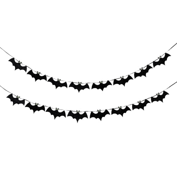 OCCOA Glows in The Dark Bat Banner Garland Kit Black Glitter Paper Bats Bunting Halloween Hanging Decoration for Wall Party Background Decor DIY Assembly, Black