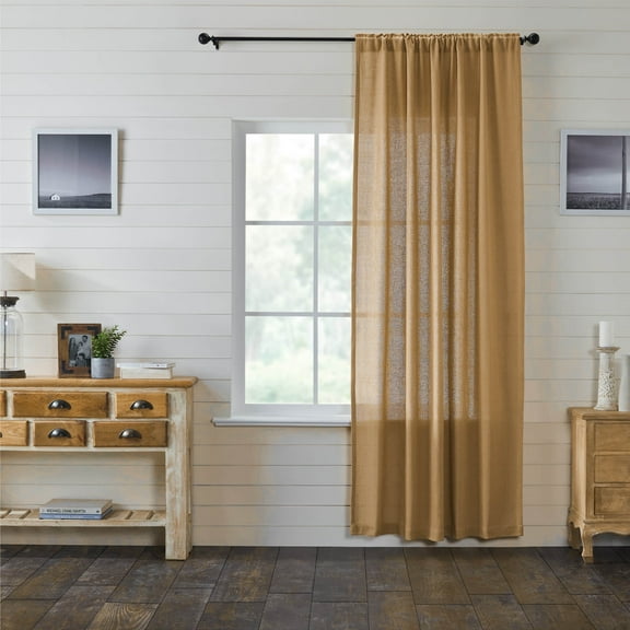 VHC Brands Burlap Farmhouse Curtain Panel, Natural Tan, 96x50