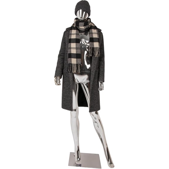 Kinbor Silver Full Body Female Mannequin - Elegant Tall Female Mannequin with Stable Metal Base, Manne quin Dress Form Display with Adjustable Head and Arms, Detachable Manikins