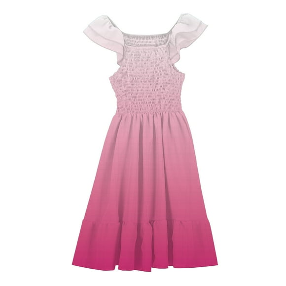 Girls Gradient Summer Dresses Cute Double Layer Ruffle Sleeve Smocked Flowy Dress 4 16 Years Kids Girls