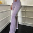 thumbnail image 5 of WCMZJ Bootcut for Womens Casual Ribbed Knit Pants Elastic High Waist Flare Leggings Wide Leg Solid Color Pants Bell Bottom Trousers Pink M, 5 of 5