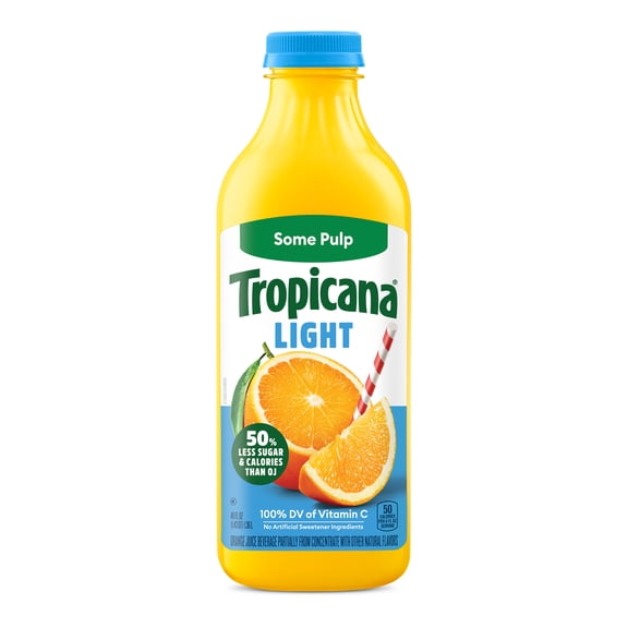 Tropicana Light Orange Juice Beverage, Some Pulp, 46 fl oz Bottle