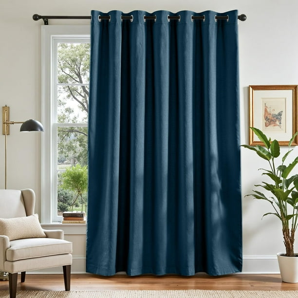 Cortina JINCHAN Opaca Texturizada de Lino 250x210 cm Azul