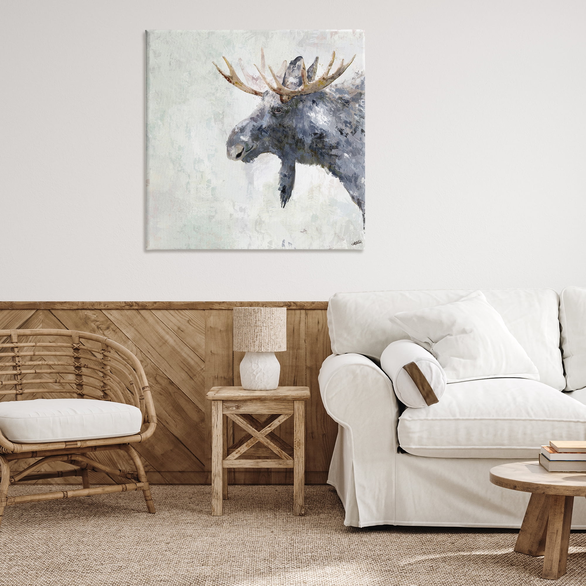 Stupell Industries Rustic Moose View Animals & Insects Painting Gallery Wrapped Canvas Art Print Wall Art, 36 x 36