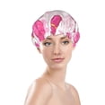 thumbnail image 3 of YFYANG Femmes Double Douche Imperméable Cap, Rouge à Lèvres Rose Graffiti Cheveux Réutilisables Cap pour Tous les Styles de Cheveux et les Tailles de Tête, 3 of 6
