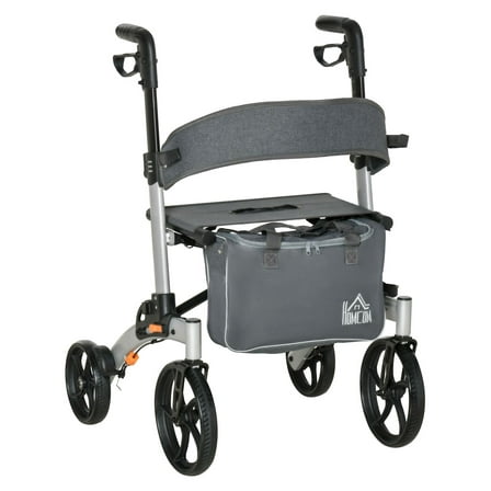 Rollator Walker for Seniors with Seat & Basket - Upright Walker with 10" Wheels, Adjustable Height, Folding & Lightweight Aluminum Frame - Silver