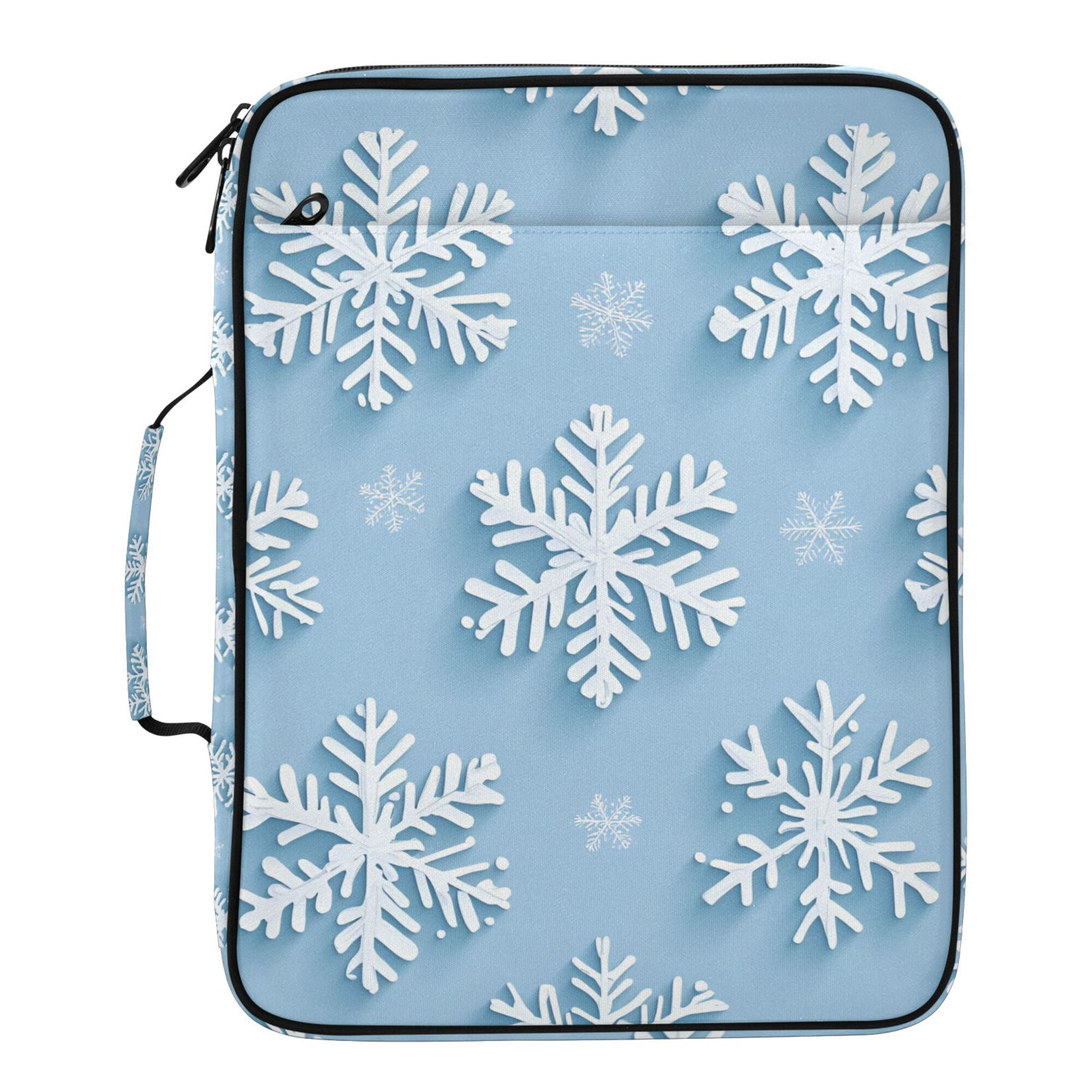 FORMRS Accordion File Folder A4 Size 7-Pocket Expanding Document Organizer Bag with 3 Ring Binder, Blue Snowflake