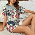 thumbnail image 6 of Bingfone Patchwork In Country Style Print Pajamas Sets for Women Soft Short-Sleeved Pjs with Lounge Shorts Two Piece Sleepwear, 6 of 8