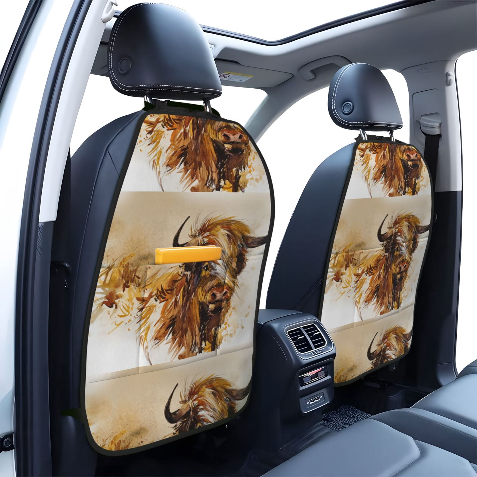 Xecao Yak Pattern Car Seat Back Protector 2 Pack Large Capacity Pocket, Kick Mats Back Seat Protector