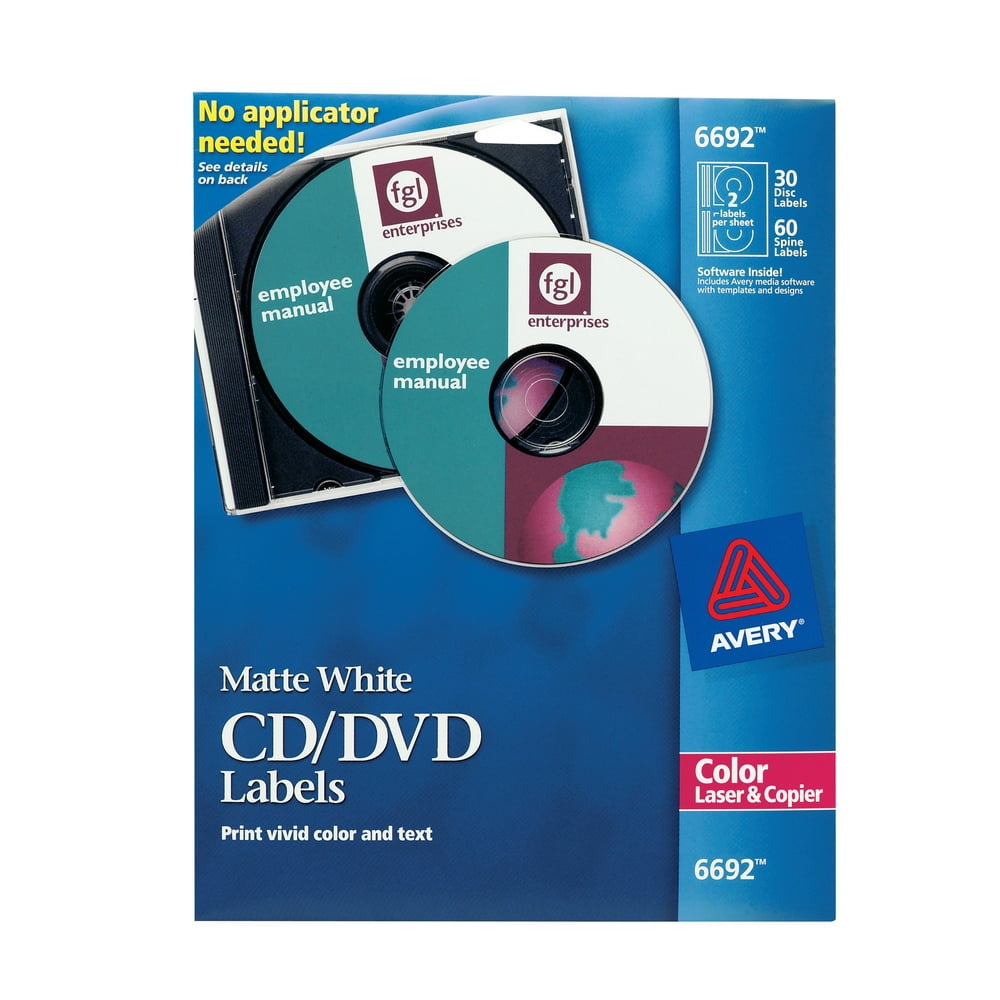 Avery CD/DVD Labels for Color Lasers, 30 Disc Labels & 60 Spine Labels