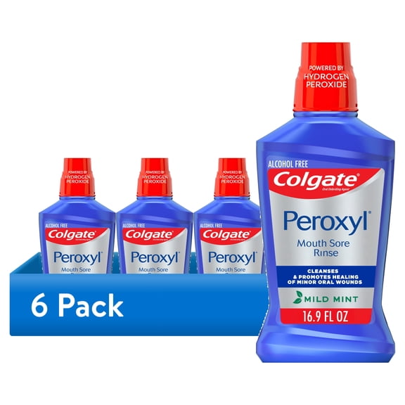 (6 pack) Colgate Peroxyl Alcohol Free Mouthwash and Mouth Sore Rinse, Mild Mint, 16.9 fl oz