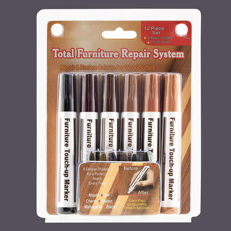 7Pc Wood Furniture Touch Up Kit Marker Pen Wax Scratch Filler