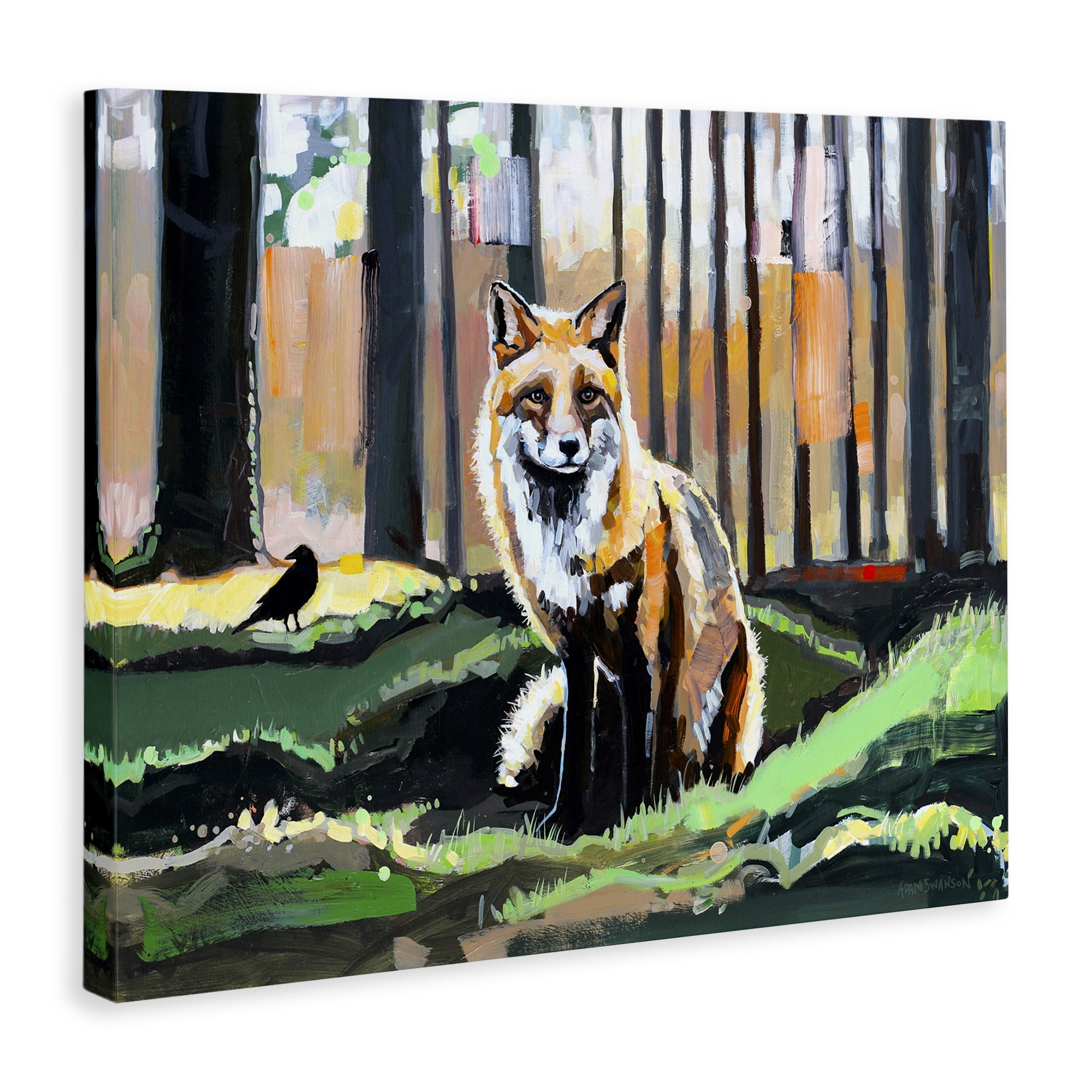 Stupell Industries Fox in Forest Trees Animals Painting Wrapped Canvas Art Print Wall Art, 30 x 24