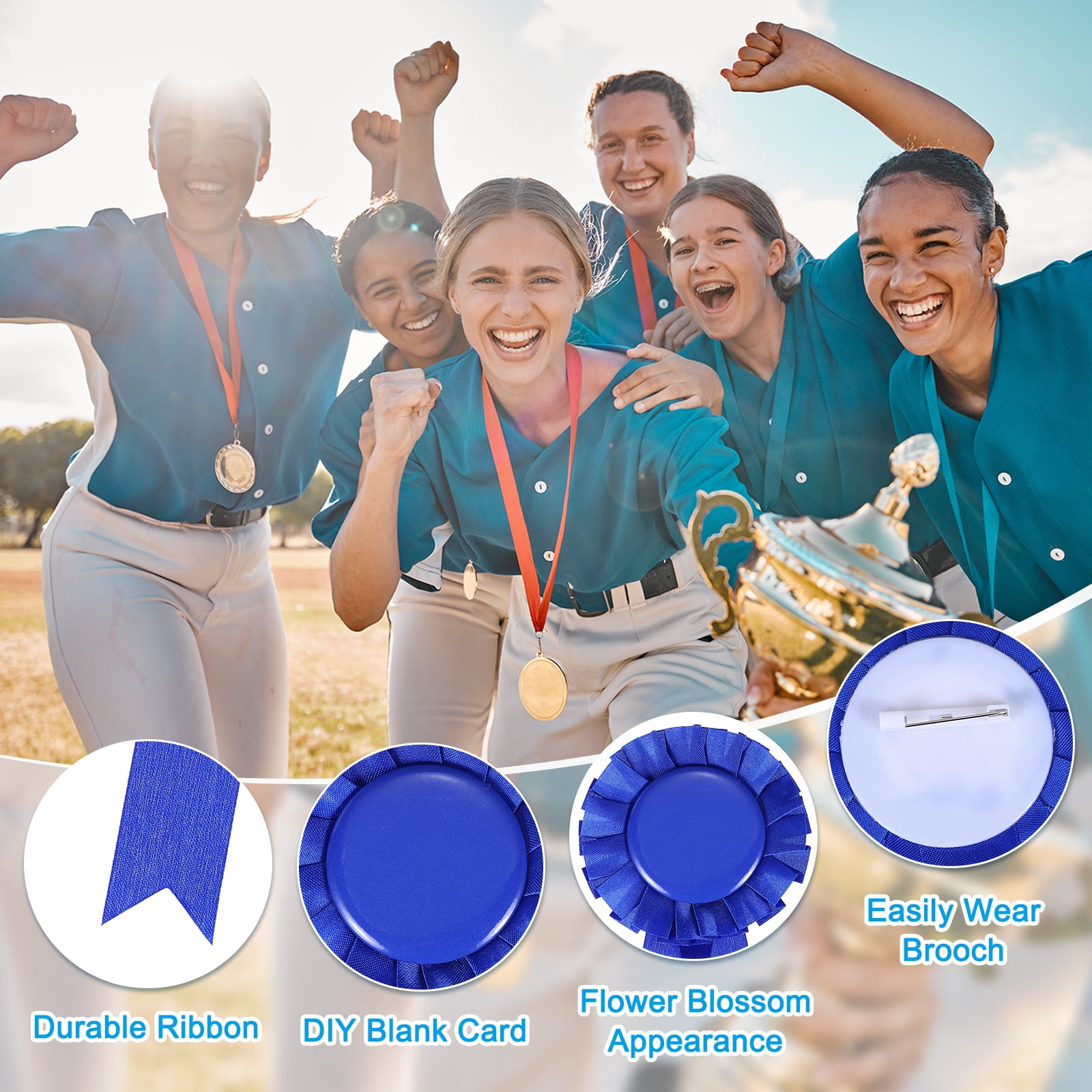 Uxcell 24 Pcs Award Ribbons 1st, 2nd, 3rd Place Winner Rose Bow Ribbon Prize, Blue