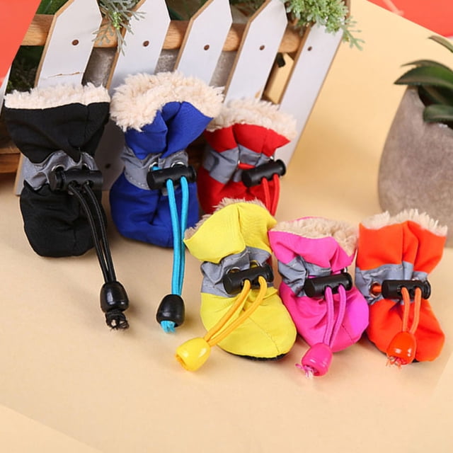 Flmtop 4 Pcs/Ensemble Bottes de Pluie Chaudes d'Hiver pour Chien Chat Chaussures de Sport Antidérapantes Rouges