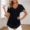 thumbnail image 2 of Daznico Women's V-Neck Chiffon Blouse, Ruffle Sleeve Pleated Flowy Tunic,M, 2 of 5