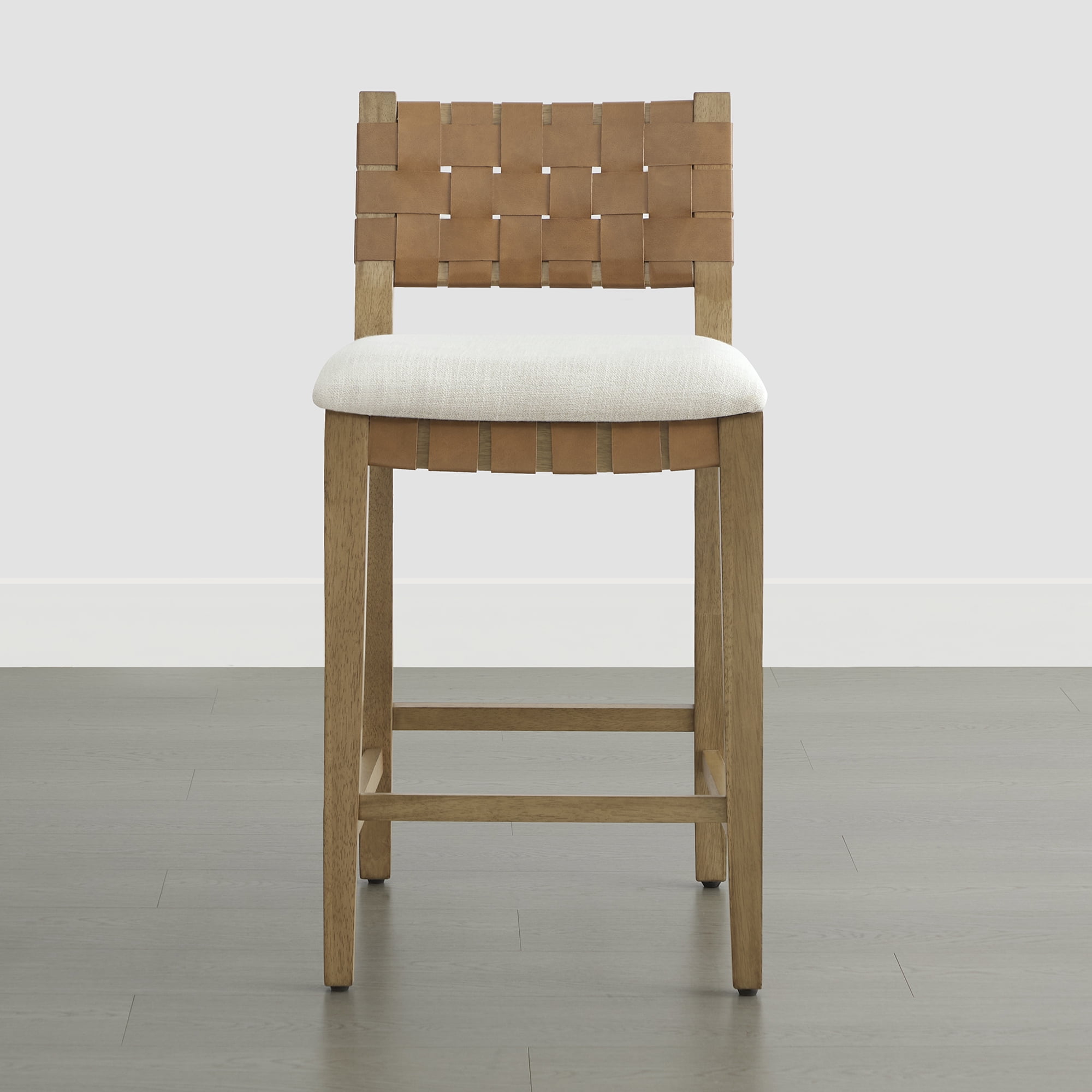 Spruce & Spring 26-Inch Solid Wood Counter Stool with Woven Back and Upholstered Seat Set of 2, Natural Wood