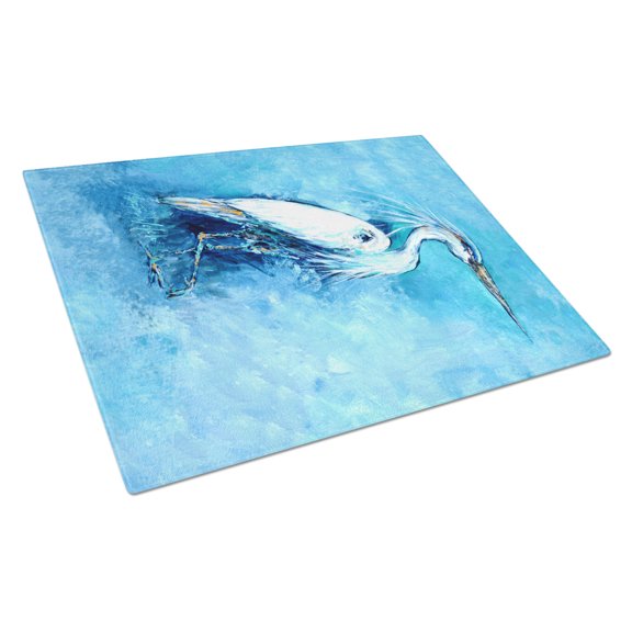 Caroline's Treasures Standing Gaurd Egret Glass Cutting Board Large