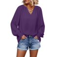 thumbnail image 6 of Hurxie Blouses for Women Dressy Casual Flowy Boho Tops V Neck Long Sleeve Shirts Spring Outfits Purple,2XL, 6 of 6