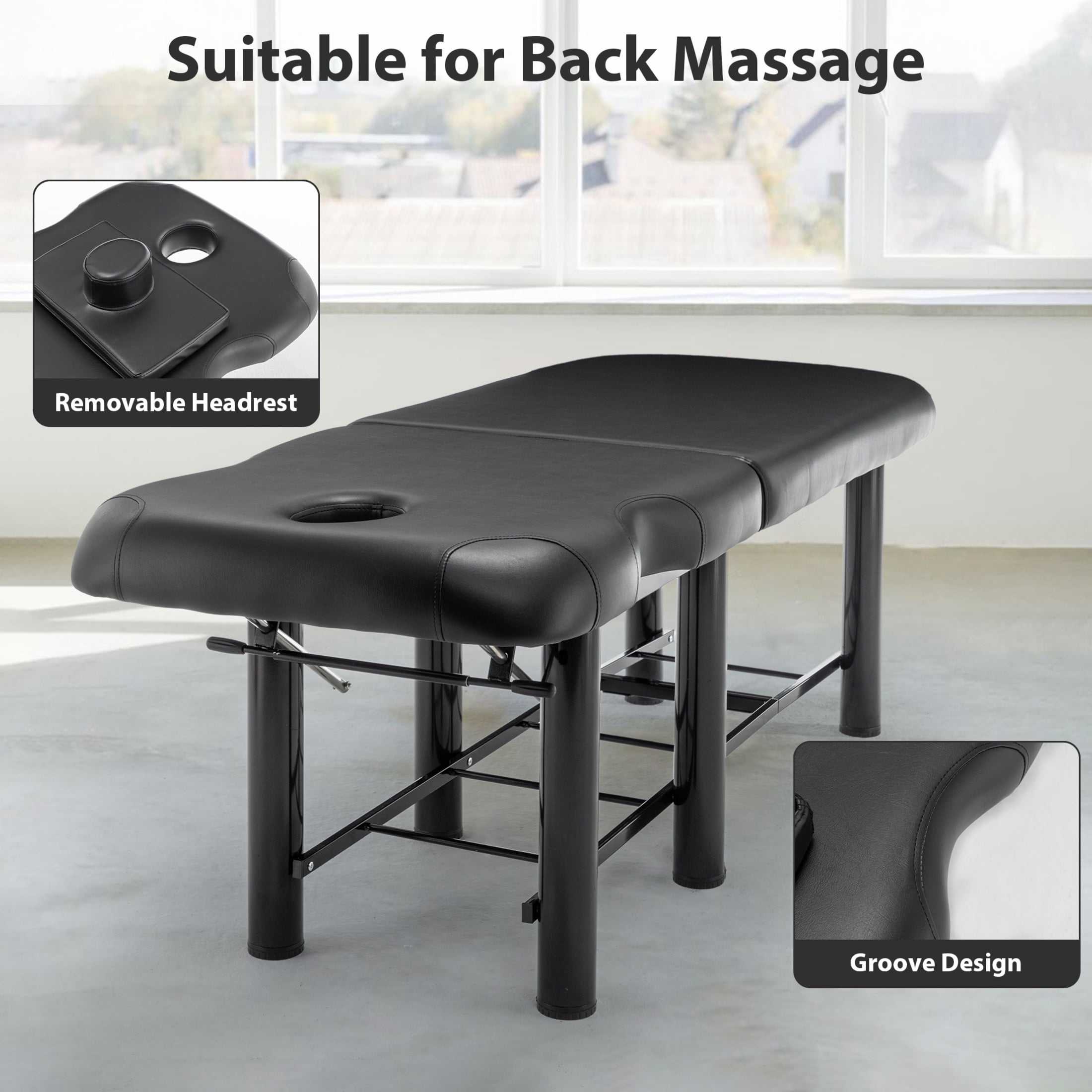 Noble House Massage Table with Adjustable Backrest, Removable Headrest, and Storage Shelf, Salon Bed, Black