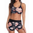 thumbnail image 4 of 3 Piece Tankini Swimsuits for Women Swim Tank Top with Bra Boy Shorts Teen Swimwear Black S, 4 of 7