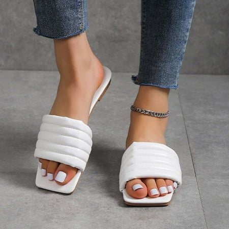 

Zpanxa Slippers for Women Fashion Womens Summer Peep Toe Square Toe Flats Beach Casual Slippers Comfortable Walking Shoe Flip Flops for Women White 37